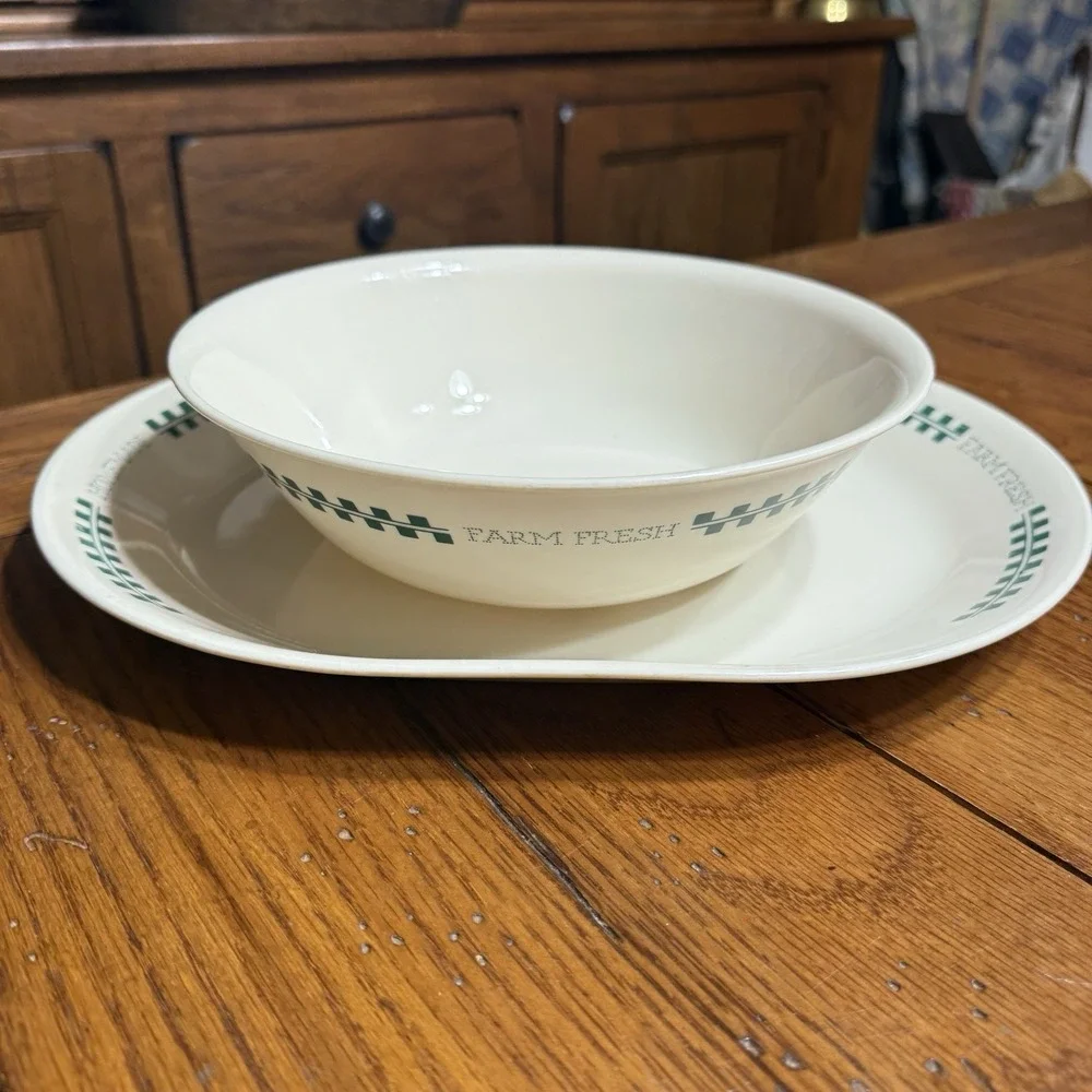 Vintage Corelle By Corning Farm Fresh Serving Bowl & Oval Platter Dish USA Made